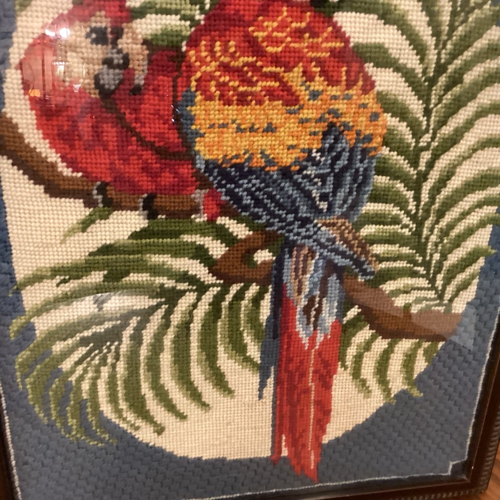 1980s crewel needle point of parrots - Picture 4 of 9